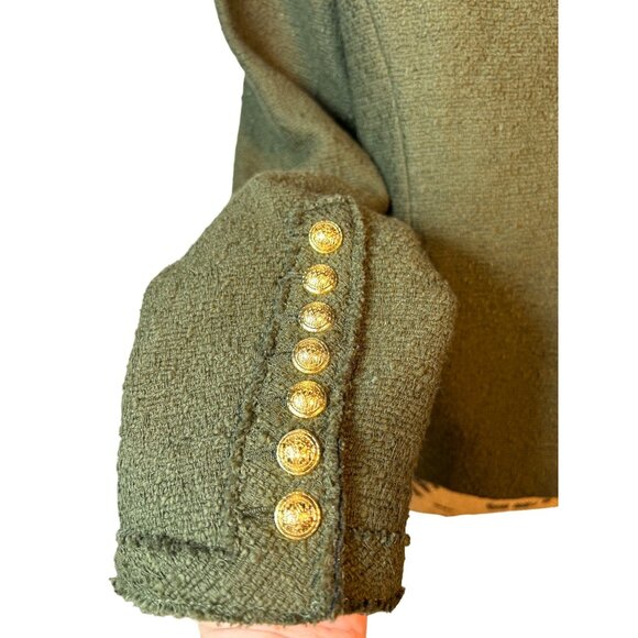 Zara Womens L Blazer NWT Olive Green Tweed Gold Buttons Shoulderpads - Picture 3 of 10